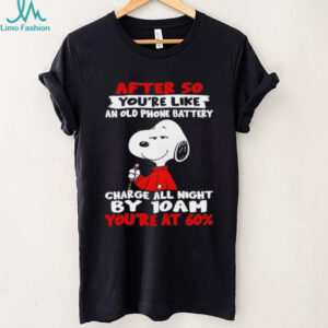 Snoopy after 50 you’re like an old phone battery charge all night by 10 am you’re at 60 shirt