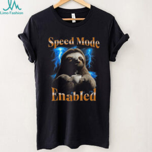 Speed Mode Enabled Sloth Drinking Coffee Funny Lightning Tee