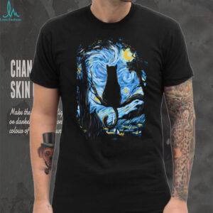 Starry Night Cat Silhouette Van Gogh Parody Aesthetic Tee