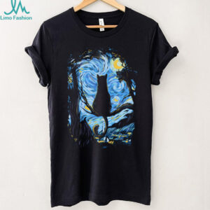 Starry Night Cat Silhouette Van Gogh Parody Aesthetic Tee