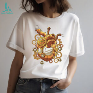 Steampunk Mechanical Heart Gears and Steam Engine Graphic T Shirt
