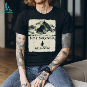 “They Survived, He Lived” Penguin Mountain Landscape T Shirt