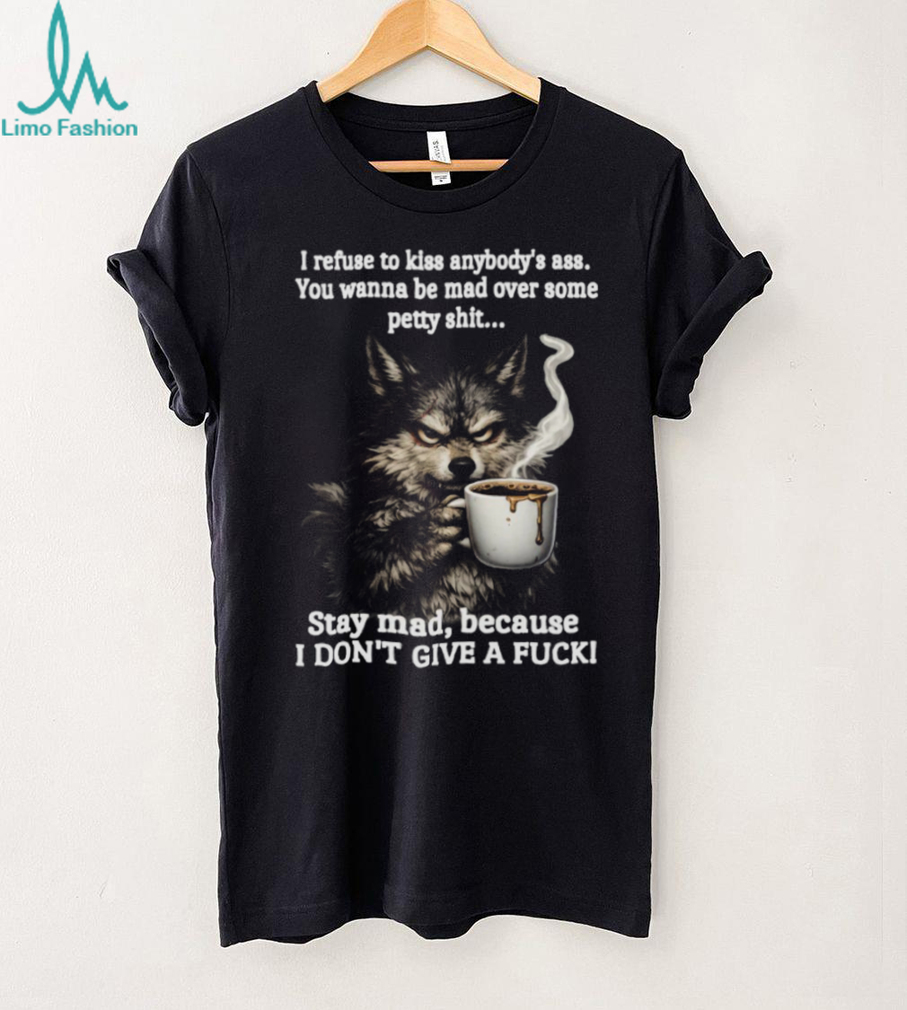 Angry Wolf Drinking Coffee “Stay Mad” Grumpy T Shirt Angry Wolf Drinking Coffee “Stay Mad” Grumpy T Shirt