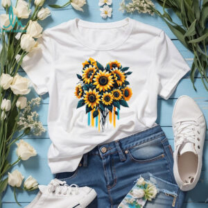 Artistic Watercolor Sunflower Bouquet Yellow & Teal Floral T Shirt