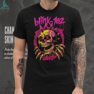 Blink 182 Punk Rock Skull Neon Pink & Yellow Graphic T Shirt