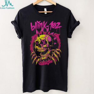 Blink 182 Punk Rock Skull Neon Pink & Yellow Graphic T Shirt