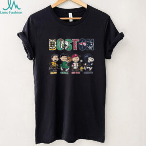 Boston Sports Teams Peanuts Snoopy Charlie Brown Bruins Celtics Red Sox Patriots T Shirt