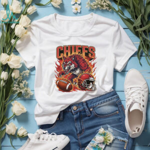 Chiefs Red Wolf Football Mascot Shirt Fiery Action Design
