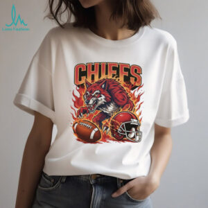 Chiefs Red Wolf Football Mascot Shirt Fiery Action Design