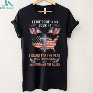 Christian Patriotic US Flag Cross T Shirt Stand For The Flag Kneel For The Cross