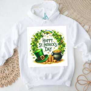 Classic St. Patrick's Day Wreath with Pot of Gold and Rainbow T Shirt
