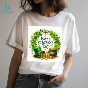 Classic St. Patrick's Day Wreath with Pot of Gold and Rainbow T Shirt