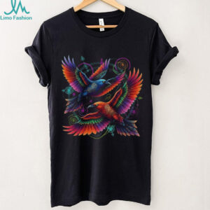 Colorful Psychedelic Flying Crows Celestial Geometric T Shirt