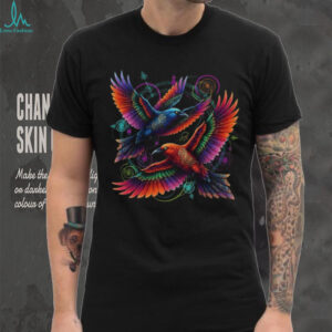 Colorful Psychedelic Flying Crows Celestial Geometric T Shirt