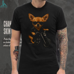 Cool Chihuahua on Motorcycle Leather Jacket Biker Dog T Shirt