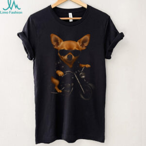 Cool Chihuahua on Motorcycle Leather Jacket Biker Dog T Shirt