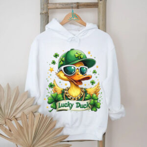 Cool Lucky Duck Wearing Sunglasses and Gold Chain St. Patrick's Day T Shirt