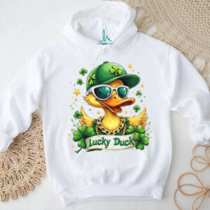 Cool Lucky Duck Wearing Sunglasses and Gold Chain St. Patrick's Day T Shirt