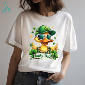 Cool Lucky Duck Wearing Sunglasses and Gold Chain St. Patrick's Day T Shirt