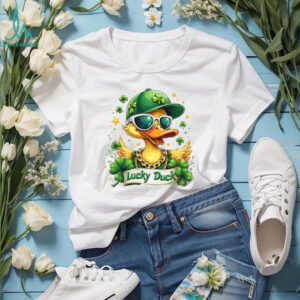 Cool Lucky Duck Wearing Sunglasses and Gold Chain St. Patrick's Day T Shirt