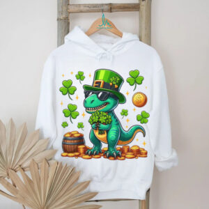 Cool St. Patrick's Day T Rex Dinosaur with Sunglasses & Pot of Gold T Shirt