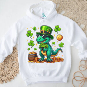 Cool St. Patrick's Day T Rex Dinosaur with Sunglasses & Pot of Gold T Shirt