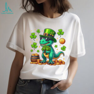 Cool St. Patrick's Day T Rex Dinosaur with Sunglasses & Pot of Gold T Shirt