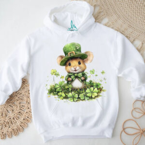 Cute Watercolor Field Mouse in Leprechaun T Shirt and Bowtie