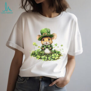 Cute Watercolor Field Mouse in Leprechaun T Shirt and Bowtie
