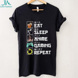 Eat Sleep Anime Gaming Repeat Japanese Text Otaku T Shirt