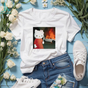 Edgy Cartoon Cat Holding Knife & Burning Car Aesthetic T Shirt