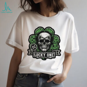 Edgy Lucky One Skull and Clover St. Patrick's Day Graphic T Shirt