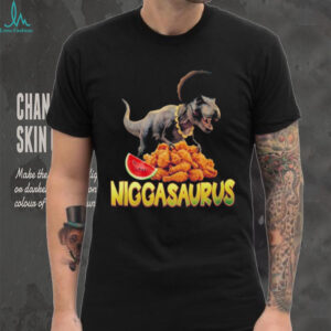Funny Niggasaurus T Rex Graphic Tee with Chicken & Watermelon