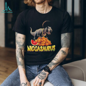 Funny Niggasaurus T Rex Graphic Tee with Chicken & Watermelon