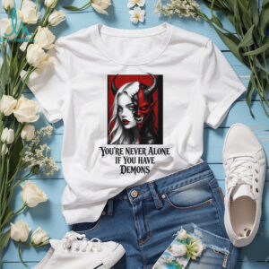 Gothic Split Face Demon Girl Never Alone Horror Shirt