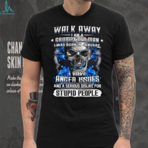 Grumpy Old Man Born In January T Shirt Blue Flame Skull Graphic