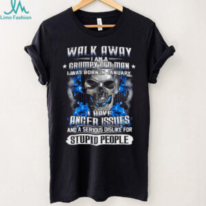 Grumpy Old Man Born In January T Shirt Blue Flame Skull Graphic