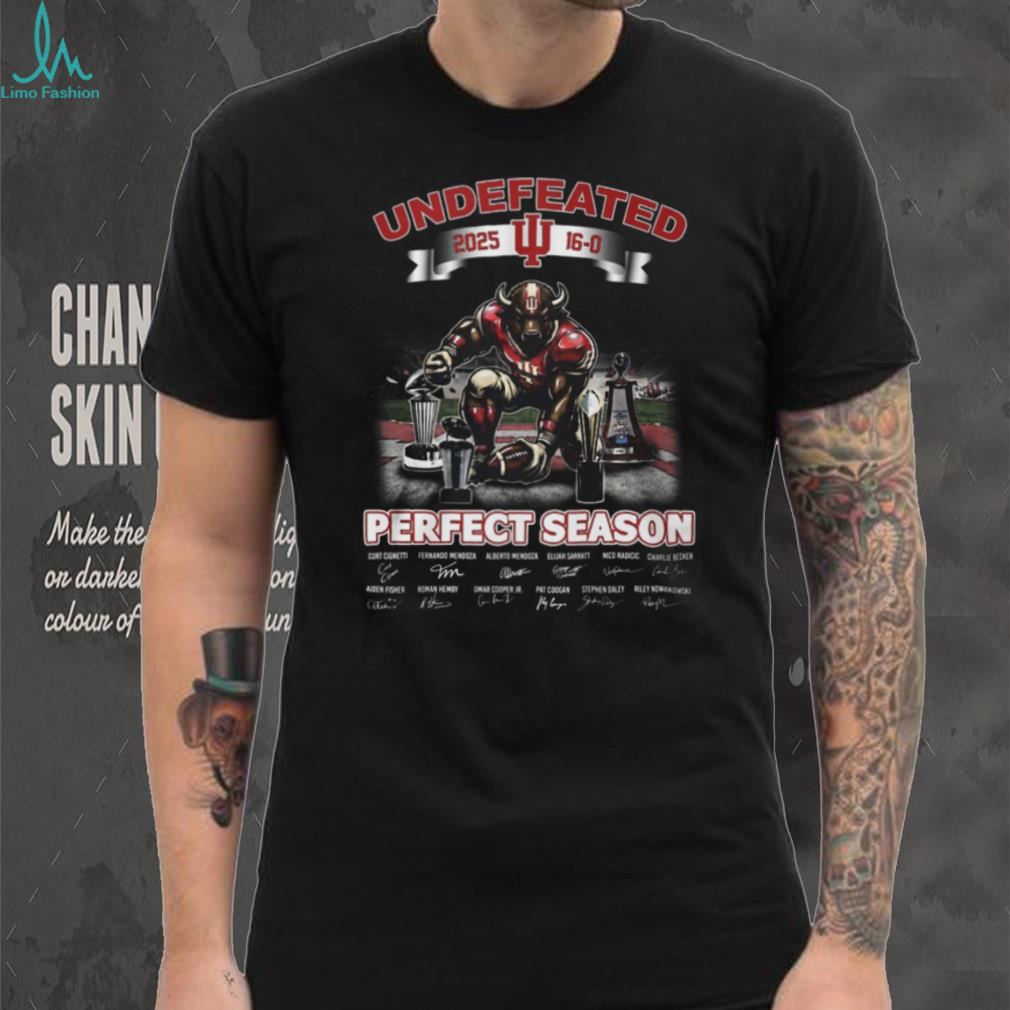 Indiana Hoosiers Football 2025 Undefeated 16 0 Perfect Season Signatures T Shirt Indiana Hoosiers Football 2025 Undefeated 16 0 Perfect Season Signatures T Shirt