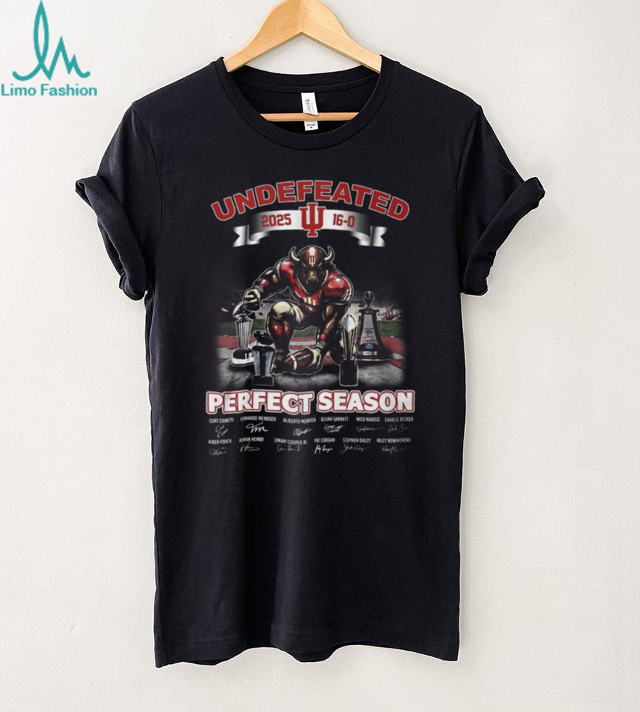 Indiana Hoosiers Football 2025 Undefeated 16 0 Perfect Season Signatures T Shirt Indiana Hoosiers Football 2025 Undefeated 16 0 Perfect Season Signatures T Shirt