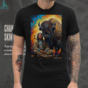 Indigenous Spirit Wisdom Sitting Warrior & Buffalo T shirt