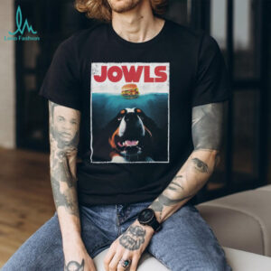 “JOWLS” Bernese Mountain Dog Burger Jaws Parody T Shirt “JOWLS” Bernese Mountain Dog Burger Jaws Parody T Shirt