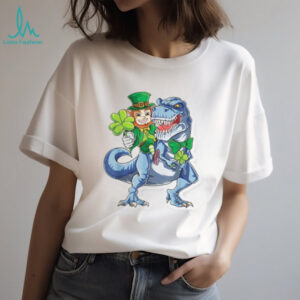 Leprechaun Riding Blue T Rex Dinosaur Funny Irish T Shirt