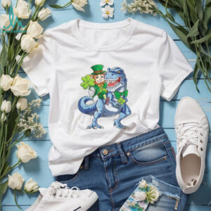 Leprechaun Riding Blue T Rex Dinosaur Funny Irish T Shirt