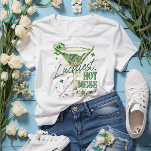 Luckiest Hot Mess Glitter Martini Cocktail St. Patrick's Day Shirt