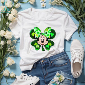 Lucky Mouse Ears Shamrock Bow St. Patrick's Day Cartoon Design T Shirt