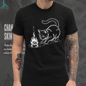 Minimalist Black Cat Watching Flaming Ice Cube T Shirt