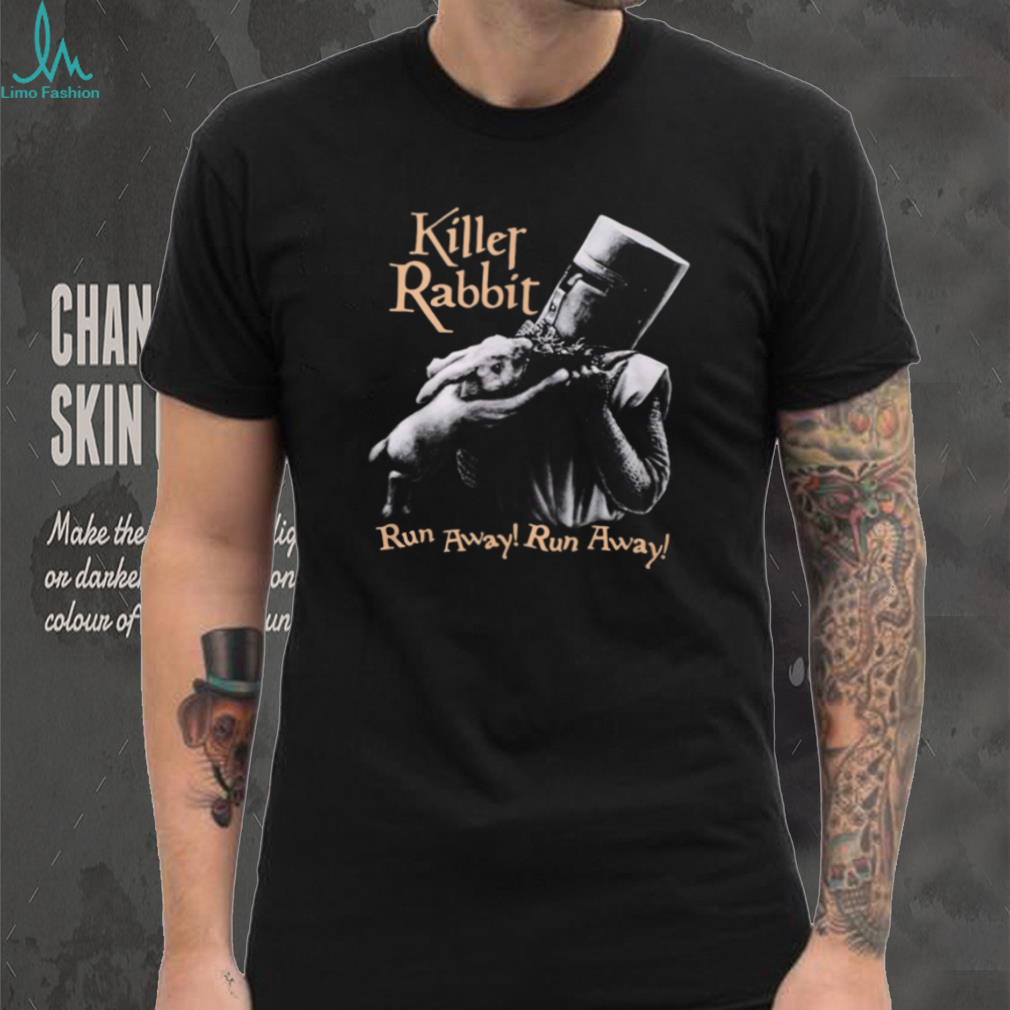 Monty Python Killer Rabbit “Run Away!” Black and White Knight T Shirt Monty Python Killer Rabbit “Run Away!” Black and White Knight T Shirt
