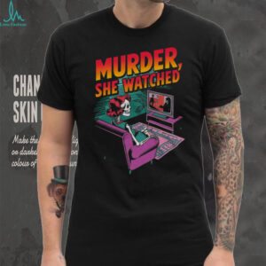 Murder She Watched Retro Skeleton Watching TV True Crime Shirt