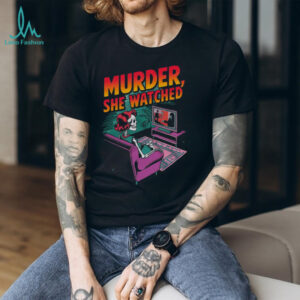 Murder She Watched Retro Skeleton Watching TV True Crime Shirt