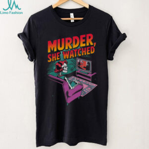 Murder She Watched Retro Skeleton Watching TV True Crime Shirt